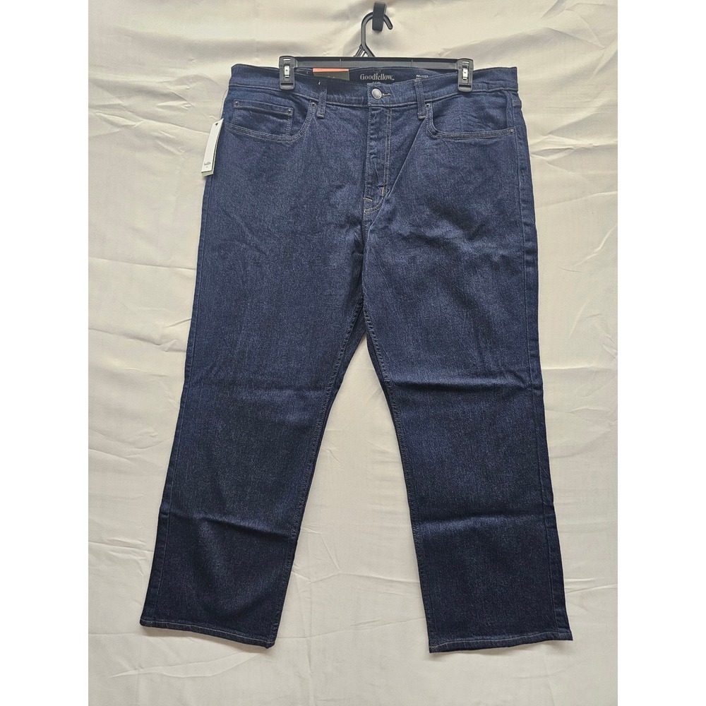 Goodfellow & Co Mens Relaxed Fit Dark Wash Total Flex Jeans 40x30 Blue Denim